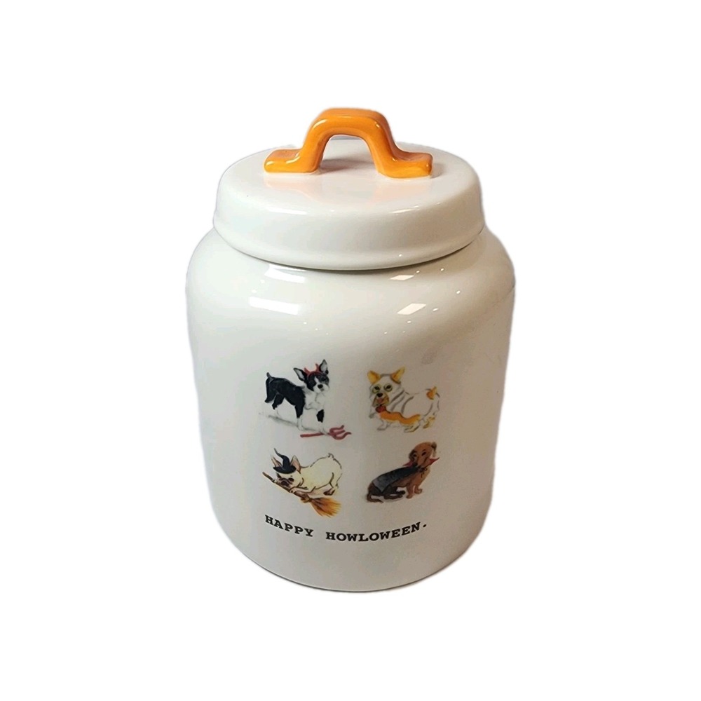 HTF Rae Dunn By Magenta HAPPY HOWLOWEEN Dog Canister 2018 Large Chubby 8 Inch